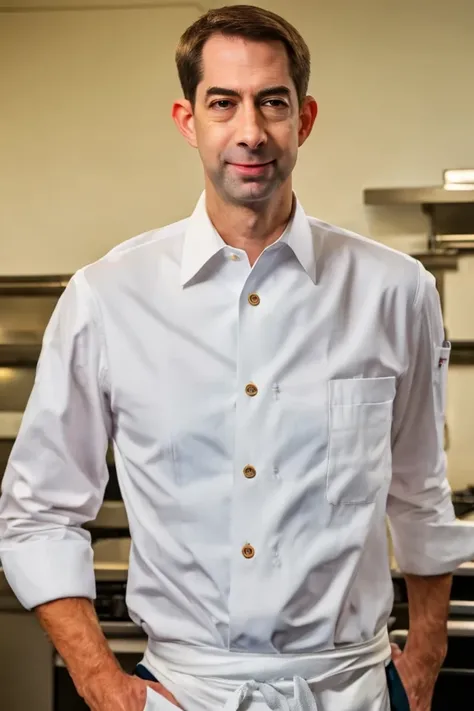 tom cotton <lora:senate_008_tom_cotton:0.65> , face closeup, face focus, shirt, formal, suit, collared shirt, white shirt, jacket,
wearing a chef hat and apron, with a kitchen in the background,
best quality, masterpiece, HDR, professional, studio quality, highres,