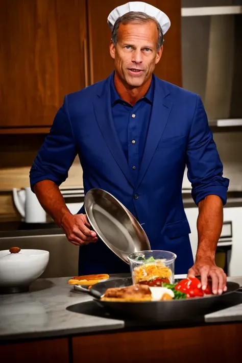 john thune <lora:senate_081_john_thune:0.65> , face closeup, face focus, shirt, formal, suit, collared shirt, white shirt, jacket,
wearing a chef hat and apron, with a kitchen in the background,
best quality, masterpiece, HDR, professional, studio quality, highres,