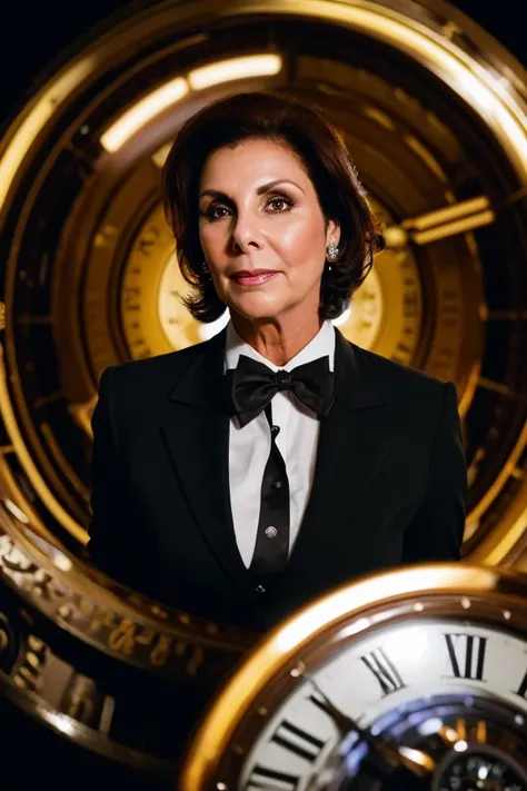 jacky rosen <lora:senate_056_jacky_rosen:0.65> , face closeup, face focus, shirt, formal, suit, collared shirt, white shirt, jacket,
Dressed in a steampunk outfit,large clock or time machine device, set against a backdrop of a swirling vortex,
best quality, masterpiece, HDR, professional, studio quality, highres,