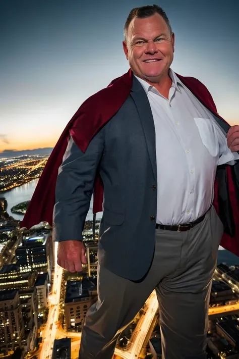 jon tester <lora:senate_051_jon_tester:0.65> , face closeup, face focus, shirt, formal, suit, collared shirt, white shirt, jacket,
Wearing a superhero costume with a giant "S" on the chest, flying above a city skyline with a cape flowing behind them,
best quality, masterpiece, HDR, professional, studio quality, highres,
