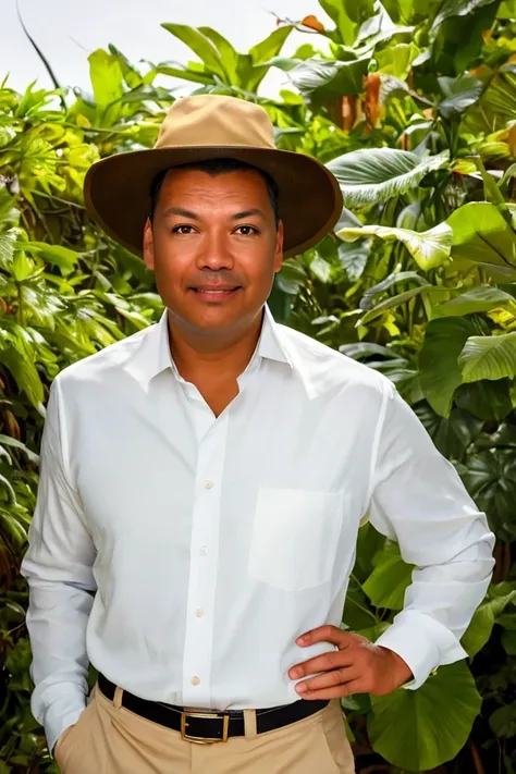 alex padilla <lora:senate_009_alex_padilla:0.65> , face closeup, face focus, shirt, formal, suit, collared shirt, white shirt, jacket,
Wearing a safari outfit with pith helmet, standing in a jungle setting,
best quality, masterpiece, HDR, professional, studio quality, highres,