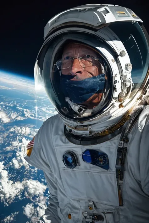 roger wicker <lora:senate_047_roger_wicker:0.65> , face closeup, face focus, shirt, formal, suit, collared shirt, white shirt, jacket,
Wearing a classic astronaut suit, floating in space with Earth visible in the background,
best quality, masterpiece, HDR, professional, studio quality, highres,