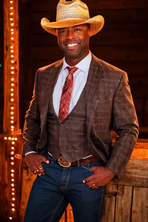 tim scott <lora:senate_080_tim_scott:0.65> , face closeup, face focus, shirt, formal, suit, collared shirt, white shirt, jacket,
Dressed in cowboy attire with a ten-gallon hat and cowboy boots, standing in front of a Western saloon, lasso or branding iron,
best quality, masterpiece, HDR, professional, studio quality, highres,