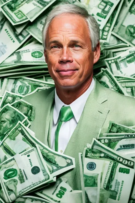 ron johnson <lora:senate_097_ron_johnson:0.65> , face closeup, face focus, shirt, formal, suit, collared shirt, white shirt, jacket,
green suit, dollars, money, bills, green banknotes flying,
best quality, masterpiece, HDR, professional, studio quality, highres,