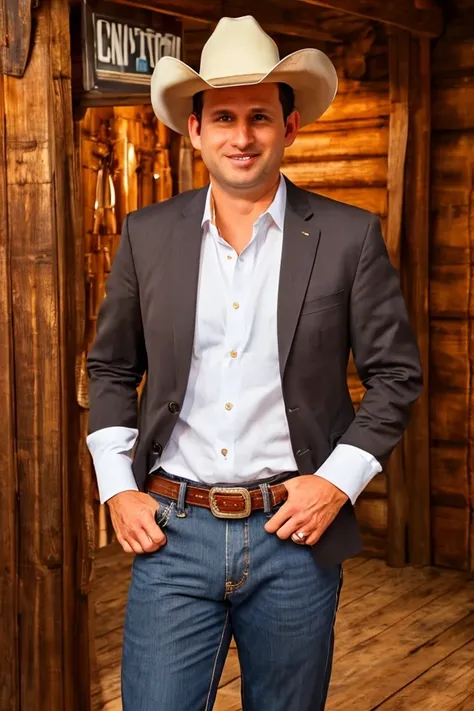 brian schatz <lora:senate_021_brian_schatz:0.65> , face closeup, face focus, shirt, formal, suit, collared shirt, white shirt, jacket,
Dressed in cowboy attire with a ten-gallon hat and cowboy boots, standing in front of a Western saloon, lasso or branding iron,
best quality, masterpiece, HDR, professional, studio quality, highres,