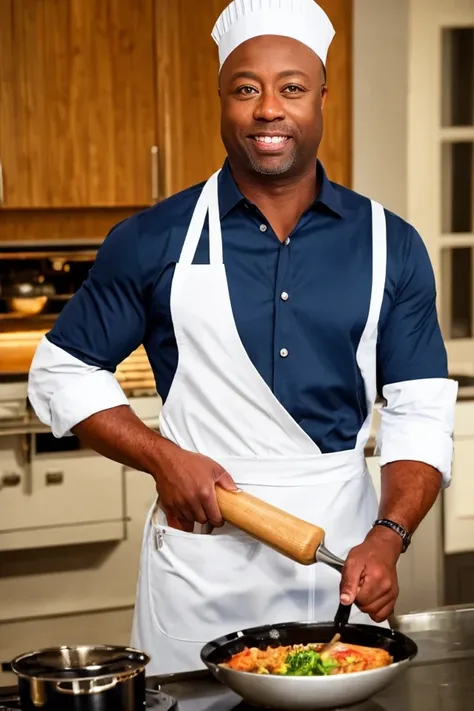 tim scott <lora:senate_080_tim_scott:0.65> , face closeup, face focus, shirt, formal, suit, collared shirt, white shirt, jacket,
wearing a chef hat and apron, with a kitchen in the background,
best quality, masterpiece, HDR, professional, studio quality, highres,