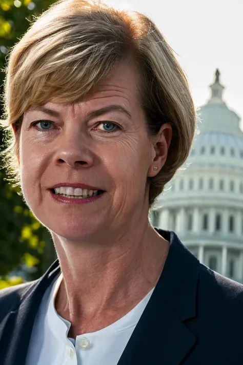 tammy baldwin <lora:senate_098_tammy_baldwin:0.65> , face closeup, face focus, shirt, formal, suit, collared shirt, white shirt, jacket,
American flag at background ,
best quality, masterpiece, HDR, professional, studio quality, highres,