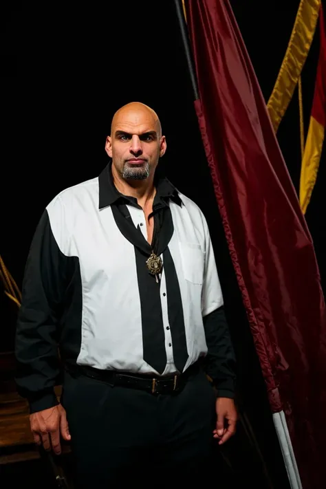 john fetterman <lora:senate_076_john_fetterman:0.65> , face closeup, face focus, shirt, formal, suit, collared shirt, white shirt, jacket,
Clad in a pirate outfit with an eyepatch, standing on a pirate ship with a Jolly Roger flag in the background, "Treasury Hunt",
best quality, masterpiece, HDR, professional, studio quality, highres,
