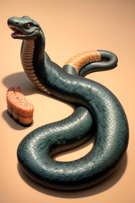 A giant cobra snake made from sushi