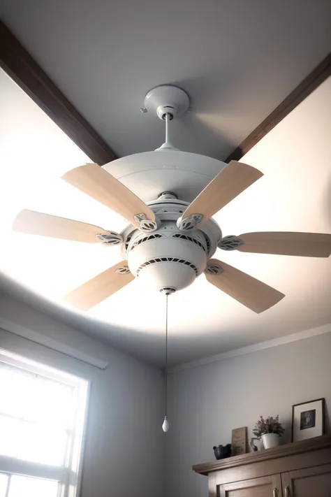 a ceiling fan with four white blades