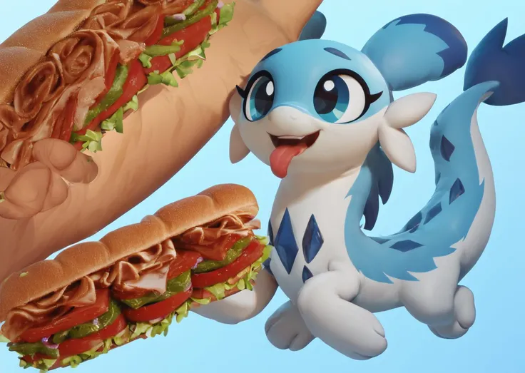 score_9, score_8_up, score_7_up, score_6_up, score_5_up, score_4_up, feral chillet licking a sandwich, tongue, freshcock, eatfresh, full body, show accurate, cute, dark blue diamond chest markings, unappetizing, bedroom eyes, blending, appealing<lora:chillet-v3e10:1>,<lora:EatfreshPDXL:1>
