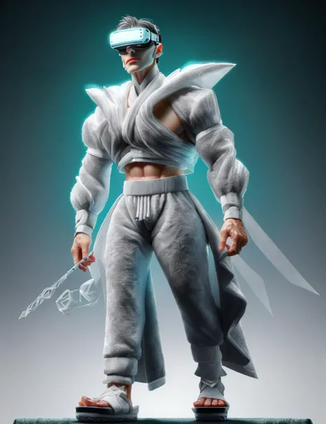 DonMT0w31 towel, male chronomancer,  geriatric plump, gypsies, dark brown eyes,  deviated septum nose,  pointed jaw, round cheeks, broad forehead,  sculpted biceps, , silver disconnected undercut hair, gratitude, graceful stride, character walks with a smooth and elegant gait, displaying grace and poise,  wearing futuristic neon texture    virtual reality graphene pulse-charged cyber shorts, silvergray plasma knit sweater, holo-stitched yoga sandals, solar-powered snapback, , weaving spells into fabric, creating enchanted garments and cloaks, dystopian gloom with neon pops, futuristic cocktails served by android bartenders, post-cyberpunk, <lora:DonMT0w31:1>