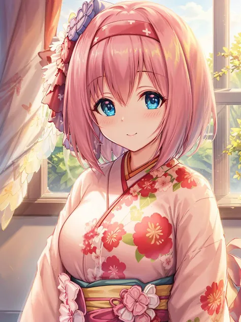 ((((ultra illustrated style:1.0)))),best quality,best animated,masterpiece,ray tracing, global illumination,yui spring,1girl, solo, looking at viewer,pink hair,upper body, <lora:yui spring:0.8>
