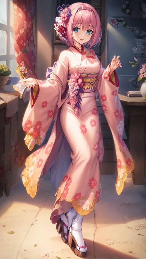 ((((ultra illustrated style:1.0)))),best quality,best animated,masterpiece,ray tracing, global illumination,yui spring,1girl, solo, looking at viewer,pink hair,full body, <lora:yui spring:0.8>