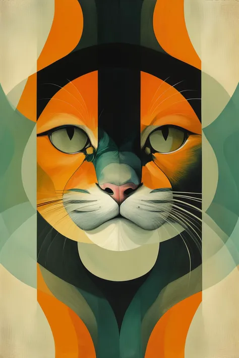 masterpiece,best quality,<lora:tbh101-:1>,patten,style of Tomma Abts,illustration,portrait, cat