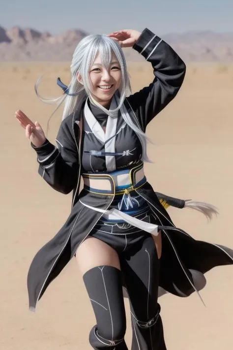shizuna kuro smiling face dancing in the desert <lora:ShizunaKuro1:1><lora:add_detail:0.7>