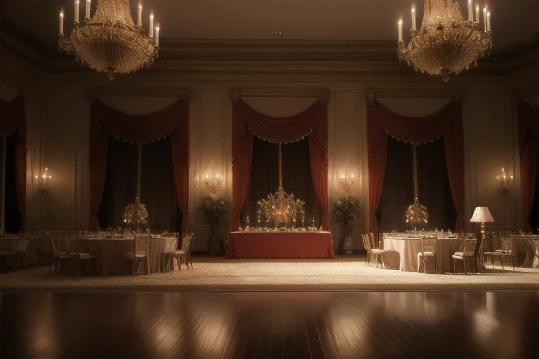 unreal engine 5, photorealistic, masterpiece,  eve nmore intriccate and decoration intricate french ballroom background, more lights , night time