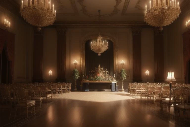 unreal engine 5, photorealistic, masterpiece,  eve nmore intriccate and decoration intricate french ballroom background, __cinematiclight__ , night time