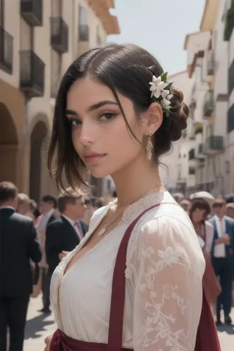 really intricate background, masterpiece, ultra realist, perfect portrait , Spanish Feria de Abril Attire