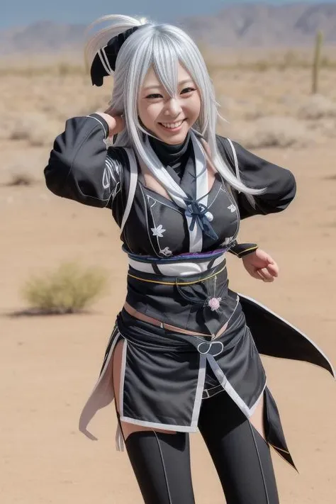 shizuna kuro smiling face dancing in the desert  <lora:ShizunaKuro1:1><lora:add_detail:0.7>