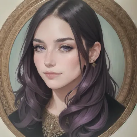 violet ink portrait of a women with intricate ornament