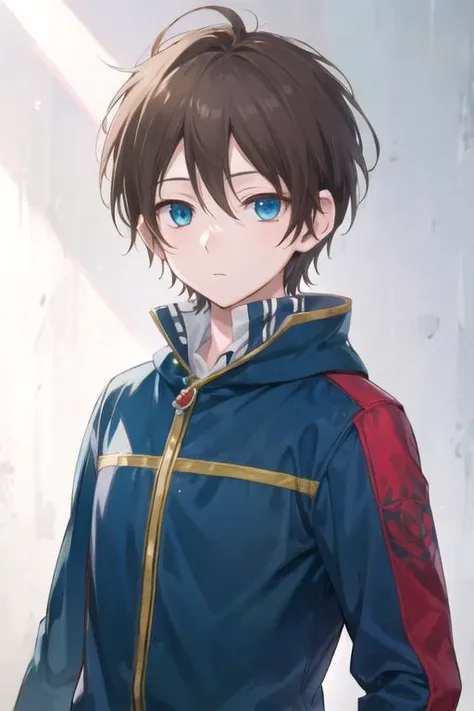 masterpiece, best quality, photorealistic, 1boy, solo, male focus, looking at viewer, upper body, depth of field, anime coloring, , <lora:ryuu_akagami_no_shirayuki-hime:0.66>, ryuu_akagami_no_shirayuki-hime, brown hair, blue eyes, biker costume, ,