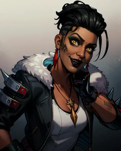 MadMaggie, hair slicked back, yellow eyes, black lips,makeup,eyeshadow, black nails, right cheek facial tattoo , solo, upper body, standing, crazy eyes, crazy smile,
prison, dark, bars,
(insanely detailed, beautiful detailed face, masterpiece, best quality) <lora:Maggie-10V2:0.8> <lora:Crazy_ExpressionsV2:0.6>