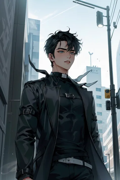 (Masterpiece:1.4), (best quality:1.2), <lora:Yoo_Joonghyuk-000010:1>, yoo joonghyuk, 1boy, male focus, black jacket, black shirt, black pants, upper body