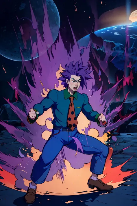 (masterpiece,best quality,absurdres,beautiful,aesthetic,detailed), ki charge,purple aura,fighting stance,stu pickles,dark blue hair, short messy hair, black eyes,buttondown shirt,green undershirt,red tie with black polka dot,blue pants, brown shoes <lora:Stu Pickles - V11:0.7> <lora:DBKiCharge:0.8>