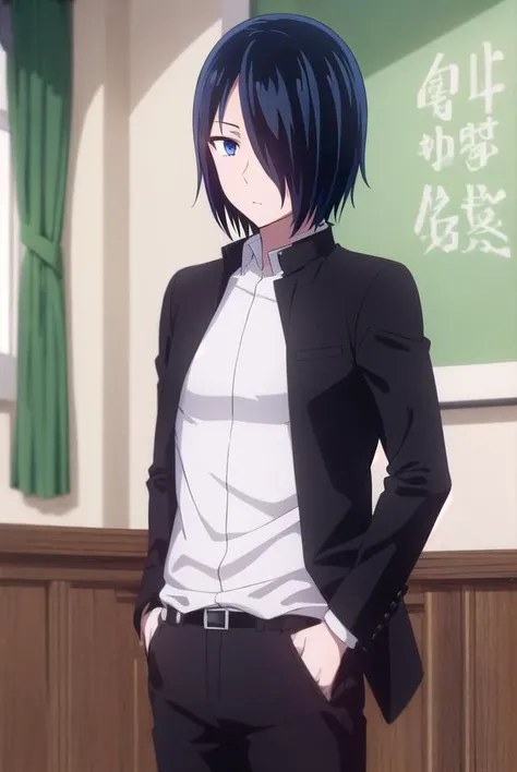 yuuishigami, <lora:yuu ishigami s3-lora-nochekaiser:1>,
yuu ishigami, black hair, blue hair, male focus, (hair over one eye:1.5), (black eyes:1.3),
BREAK shirt, school uniform, jacket, white shirt, open clothes, black jacket, gakuran,
BREAK indoors, classroom,
BREAK looking at viewer, (cowboy shot:1.5),
BREAK <lyco:GoodHands-beta2:1>, (masterpiece:1.2), best quality, high resolution, unity 8k wallpaper, (illustration:0.8), (beautiful detailed eyes:1.6), extremely detailed face, perfect lighting, extremely detailed CG, (perfect hands, perfect anatomy),