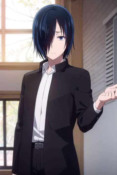 yuuishigami, <lora:yuu ishigami s3-lora-nochekaiser:1>,
yuu ishigami, black hair, blue hair, male focus, (hair over one eye:1.5), (black eyes:1.3),
BREAK shirt, school uniform, jacket, white shirt, open clothes, black jacket, gakuran,
BREAK indoors, classroom,
BREAK looking at viewer, (cowboy shot:1.5),
BREAK <lyco:GoodHands-beta2:1>, (masterpiece:1.2), best quality, high resolution, unity 8k wallpaper, (illustration:0.8), (beautiful detailed eyes:1.6), extremely detailed face, perfect lighting, extremely detailed CG, (perfect hands, perfect anatomy),