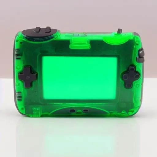 clearcraze <lora:clearcraze:1> photorealistic product shot, high quality, electronic toy, neon colored translucent frosted skin