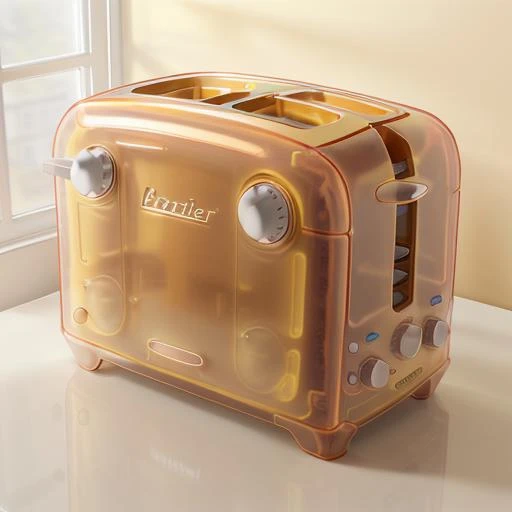 clearcraze <lora:clearcraze:1> photorealistic product shot, high quality, toaster, neon colored translucent frosted skin