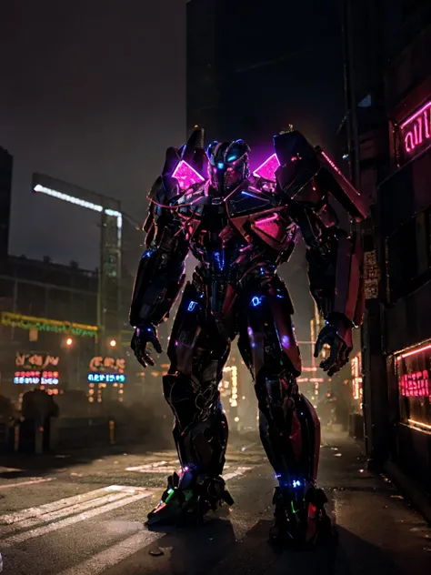 transformerslora, sharp teeth, red robot, monster, non-humanoid robot, robot, mecha, full body, robot, mecha, science fiction, looking at viewer, professional photo, aesthetic, natural light, highly detailed, (highly detailed background), detailed textures, wide angle, 8k, HDR, professional photoshoot, high quality photo, realistic photo, realistic shadows, detailed shadows, realistic proportions,film grain, raw photo, (raytracing)\, <lora:TransformersLORA:0.7>, ((Cinematic lighting)), (glowing), ((dramatic lighting)), ((beautiful detailed glow)), intricate detail, lens flare, backlighting, (neon lights:1.6)