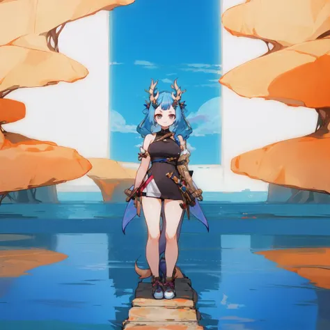 hay una mujer en bikini parada en el agua, aguas de thancred al estilo de wlop, final fantasy style 14, lacivious pose, negociando en pxiv, pose de lanzamiento de hechizos, con armadura de cazador de monstruos, pose de combate, pose rudo, usando armadura de cazador de monstruos, armadura inspirada en kitsune, inspirado por Ren Renfa, haciendo una pose atrevida, Anime Design