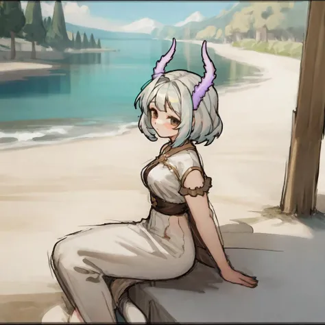 heyra_head, heyra_horns, heyra_body, heyra_hairstyle, heyra_tail, 1girl, solo, sitting, outdoors, <lora:heyrav4.5:1>
