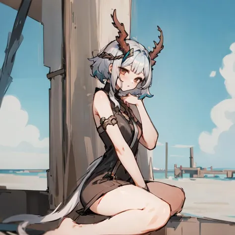 heyra_head, heyra_horns, heyra_body, heyra_hairstyle, heyra_tail, 1girl, solo, sitting, outdoors, <lora:heyrav4.5-000002:1>