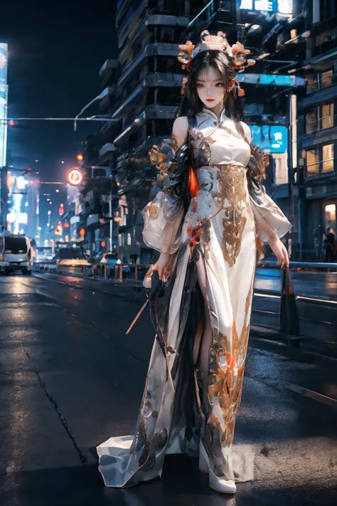 (masterpiece:1.2, best quality), (highly detailed:1.3), realistic, realistic details, detailed, 1 girl, solo, dynamic pose, sexy pose, narrow waist, full body, cowboy shot,
photo realistic:1.4, (pureerosface_v1:0.5) , (ulzzang-6500-v1.1:0.5), <lora:add_detail:1>, <lora:tiaraaurellie_v2:0.4>, <lora:girlfriendmixV1_v20:0.4>, <lora:yurisaLora_v40:0.2>
1 girl, chinese_clothes, cyberhanfu, Cheongsam, cyberpunk city, dynamic pose, Headdress, hair ornament, long hair, cyberpunk, a high-tech city, full of machinery and futuristic element, futurism, technology
<lora:cyberhanfu_20230617014620:0.8> <lora:FilmVelvia2:0.6>