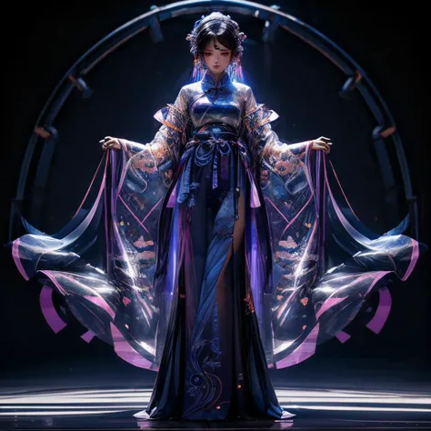 Style-Glass, Ultra-realistic 8k CG, masterpiece, best quality, 1girl, 20 years old, woman, colorful, (full body, wide shot), <lora:more_details:0.8> <lora:cyberhanfu_20230617014620:0.8> cyberhanfu, cheongsam, chinese_clothes