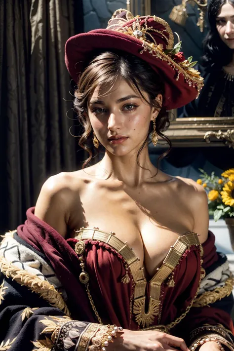 (realistic:1.3), finely detailed, quality, rembrandt lighting, (masterpiece:1.2), (photorealistic:1.2), (best quality), (detailed skin:1.3), (intricate details), dramatic, ray tracing, 1girl, french girl, 21 years old, detailed skin texture, (blush:0.5), (goosebumps:0.5), subsurface scattering, smiling, medium breasts, edgJG fashion, long dress, superb embroidery, wearing edgJG_style clothing, (bright sunny day), <lora:edgGalliano:1>