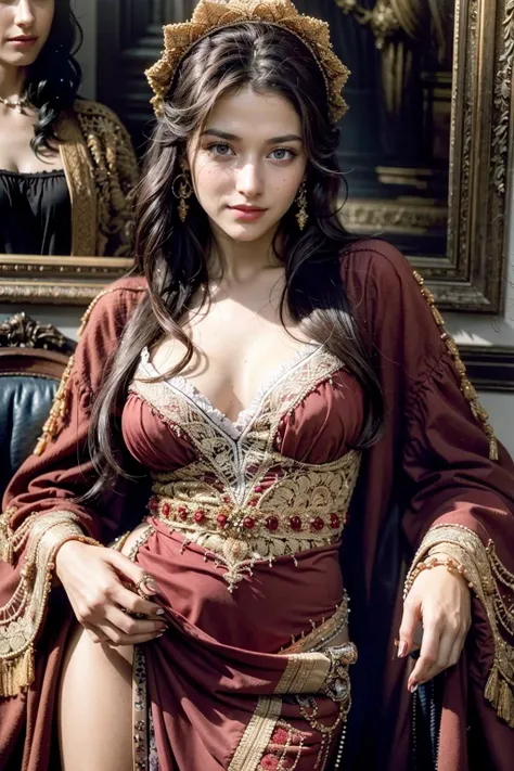 (realistic:1.3), finely detailed, quality, rembrandt lighting, (masterpiece:1.2), (photorealistic:1.2), (best quality), (detailed skin:1.3), (intricate details), dramatic, ray tracing, 1girl, french girl, 21 years old, detailed skin texture, (blush:0.5), (goosebumps:0.5), subsurface scattering, smiling, medium breasts, edgJG fashion, long dress, superb embroidery, wearing edgJG_style clothing, (bright sunny day), <lora:edgGalliano:1>