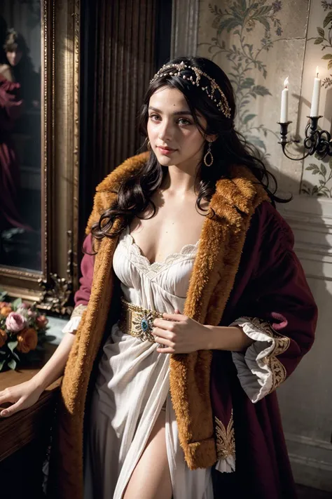 (realistic:1.3), finely detailed, quality, rembrandt lighting, (masterpiece:1.2), (photorealistic:1.2), (best quality), (detailed skin:1.3), (intricate details), dramatic, ray tracing, 1girl, french girl, 21 years old, detailed skin texture, (blush:0.5), (goosebumps:0.5), subsurface scattering, smiling, medium breasts, edgJG fashion, long dress, superb embroidery, fur, wearing edgJG_style clothing, (bright sunny day), <lora:edgGalliano:1>