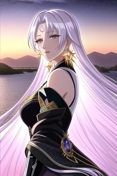(extremely detailed CG unity 8k wallpaper), the most beautiful artwork in the world,realistic,
1girl, solo, yohime, <lora:yohime_v3:1>, sunrise, looking afar, white hair,black dress