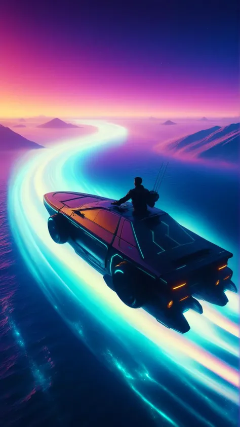 <lora:C7b3rp0nkStyleXL:1.3> C7b3rp0nkStyle an invisible boat steering through a sea of swirling auroras, cyberpunk, sci-fi, futuristic, tech