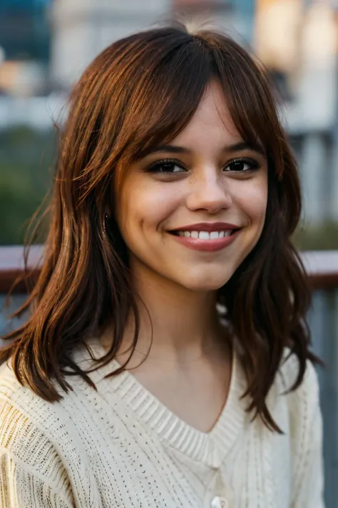 <lora:Jennalast10:0.6> photo of wedsn, smile,wearing sweater,bangs,close-up,cityscape,soft lighting,cinematic,masterpiece,8k,uhd,dof  <lora:Jennalast10-02:0.4>