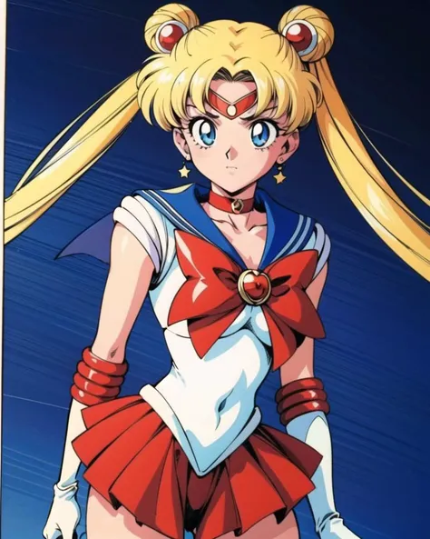 SMUsagiTsukino, <lyco:SMUsagiTsukinoV6:0.6>, 1girl, standing, cowboy shot, solo, StandardSenshiOutfit, detailed face, detailed eyes, highres, (1990s \(style\):1.1) , <lora:add_detail:0.65>, masterpiece, best quality, perfect composition