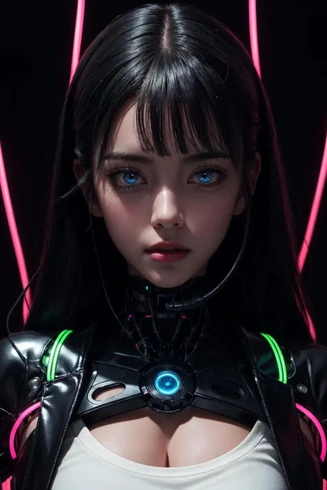 full body of cyborg lady, cybernetic jaw, mechanical parts, white shirt, unbottoned, black latex skirt, metal skin, glowing red eyes, cables, wires, black hair, simple background
masterpiece, best quality, realistic, ultra highres, depth of field, (full dual colour neon lighting:1.2), (detailed face:1.2), (detailed eyes:1.2), (detailed background:1.2), (mountain:1) (masterpiece:1.2), (ultra detailed), (best quality), intricate, comprehensive cinematic, magical photography, (gradients), colorful, detailed landscape, visual key, shiny skin,