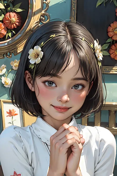 1. A smelling the scent of roses、Jewel-like eyes、smile、profile