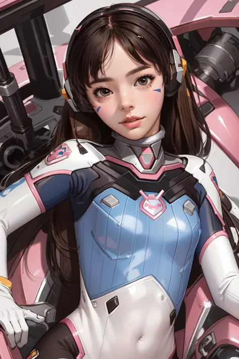 (masterpiece, best quality), intricate details,
1girl, <lora:dva:0.8> 1girl, d.va (overwatch), solo, long hair, whisker markings, bodysuit, brown hair, facial mark, gloves, breasts, brown eyes, pilot suit, cowboy shot, headphones, white gloves, medium breasts, swept bangs, skin tight, animal print, bangs, bunny print, ribbed bodysuit, facepaint, pink lips,