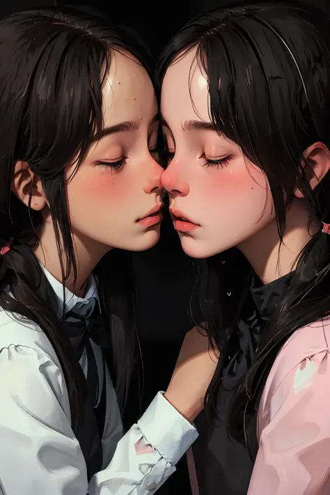 (best quality, masterpiece1.2), (face-to-face:1.2), blush, sweat, imminent kiss, upper body, closed eyes,